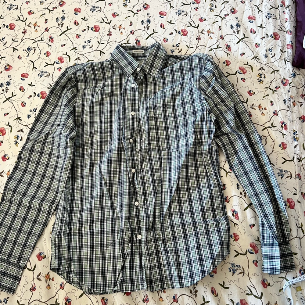 Jcrew Untucked Green Plaid Shirt Slim Fit